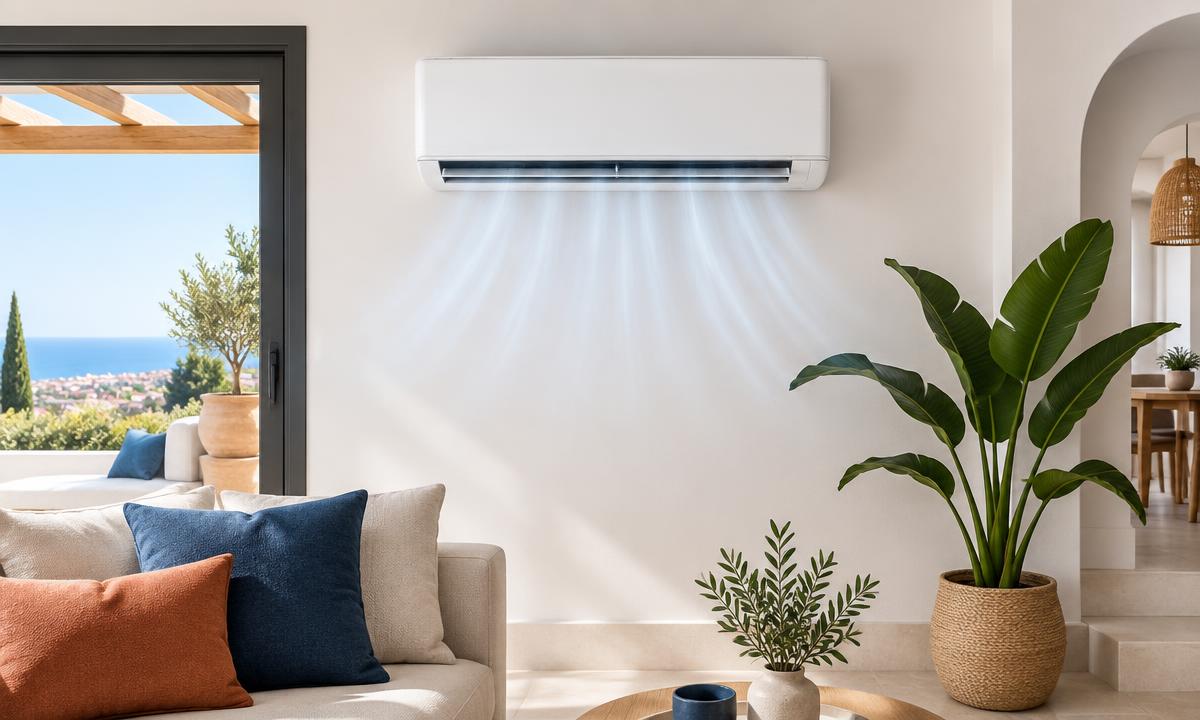 Wall-mounted air conditioning unit cooling a Mediterranean-style Costa del Sol home