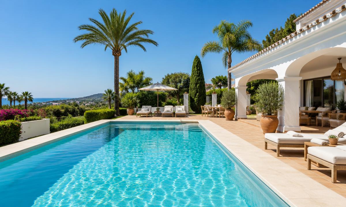Clean swimming pool at a Mediterranean villa on the Costa del Sol