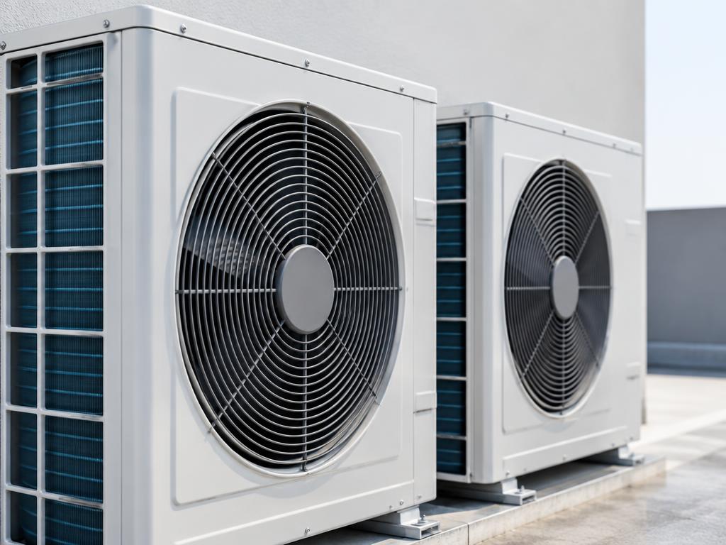 Outdoor multi-zone air conditioning equipment on a coastal rooftop